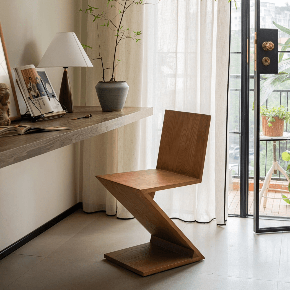 Solid Wood Designer Creative Special-Shaped Backrest Z-Shaped Chair