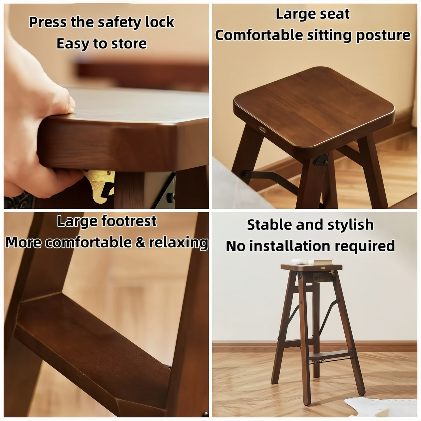 Solid Wood Folding Bar Stool High Stool For Adults