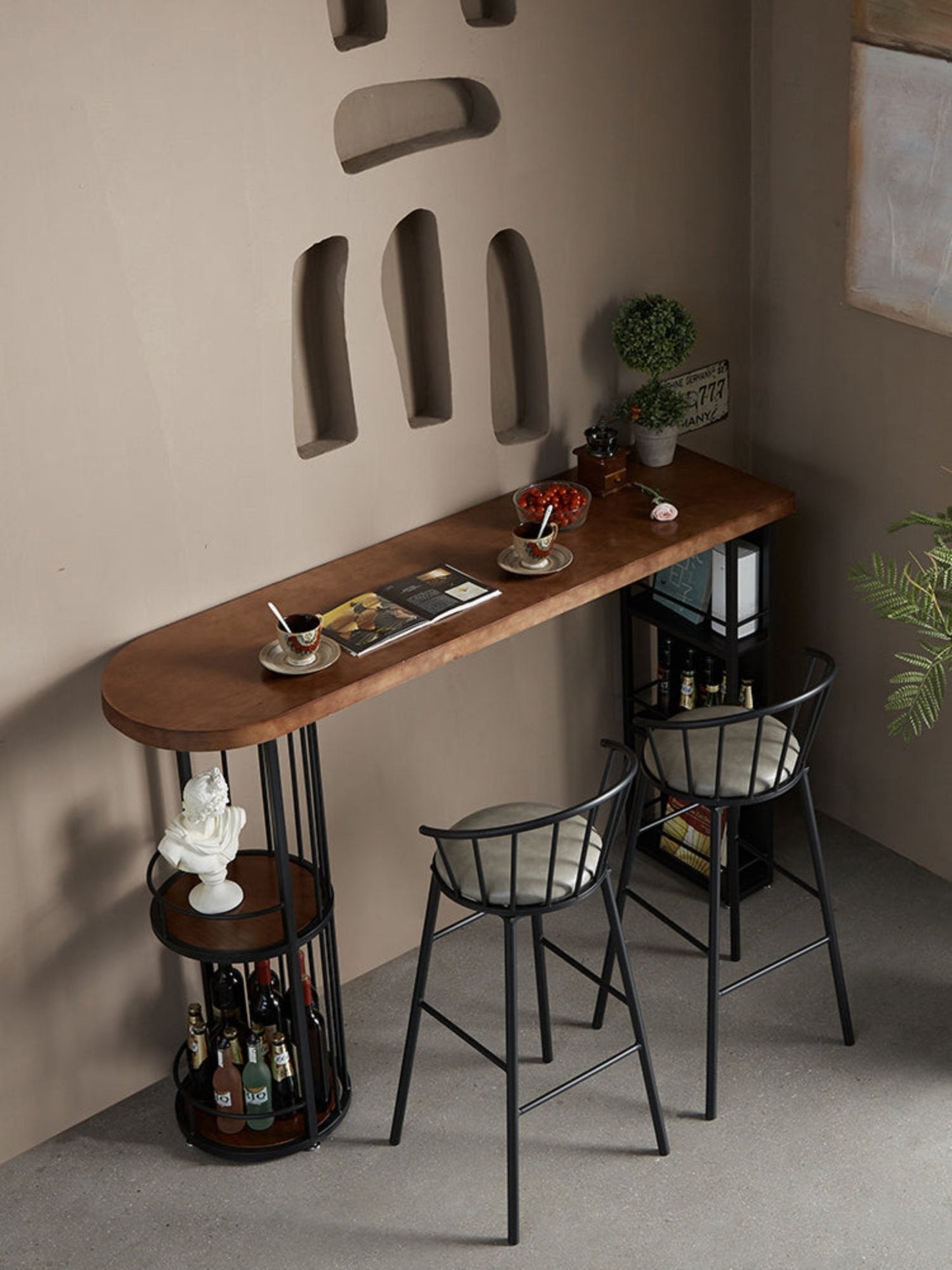 Solid wood bar table with storage shelf