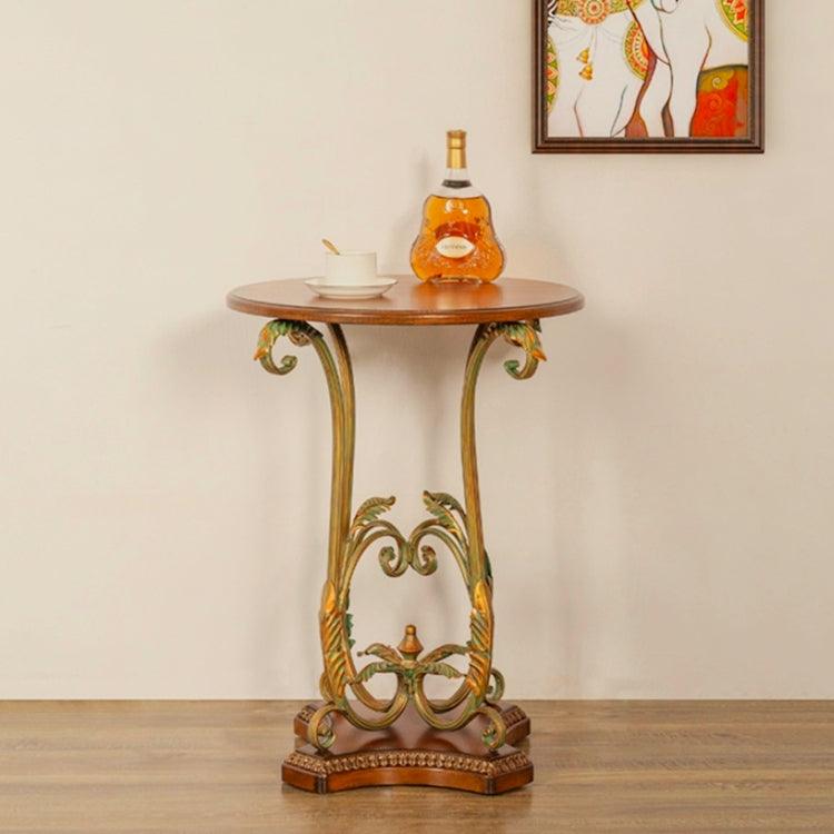 Metal Floral Vine Side Table, Vintage Solid Wood and Iron Side Table