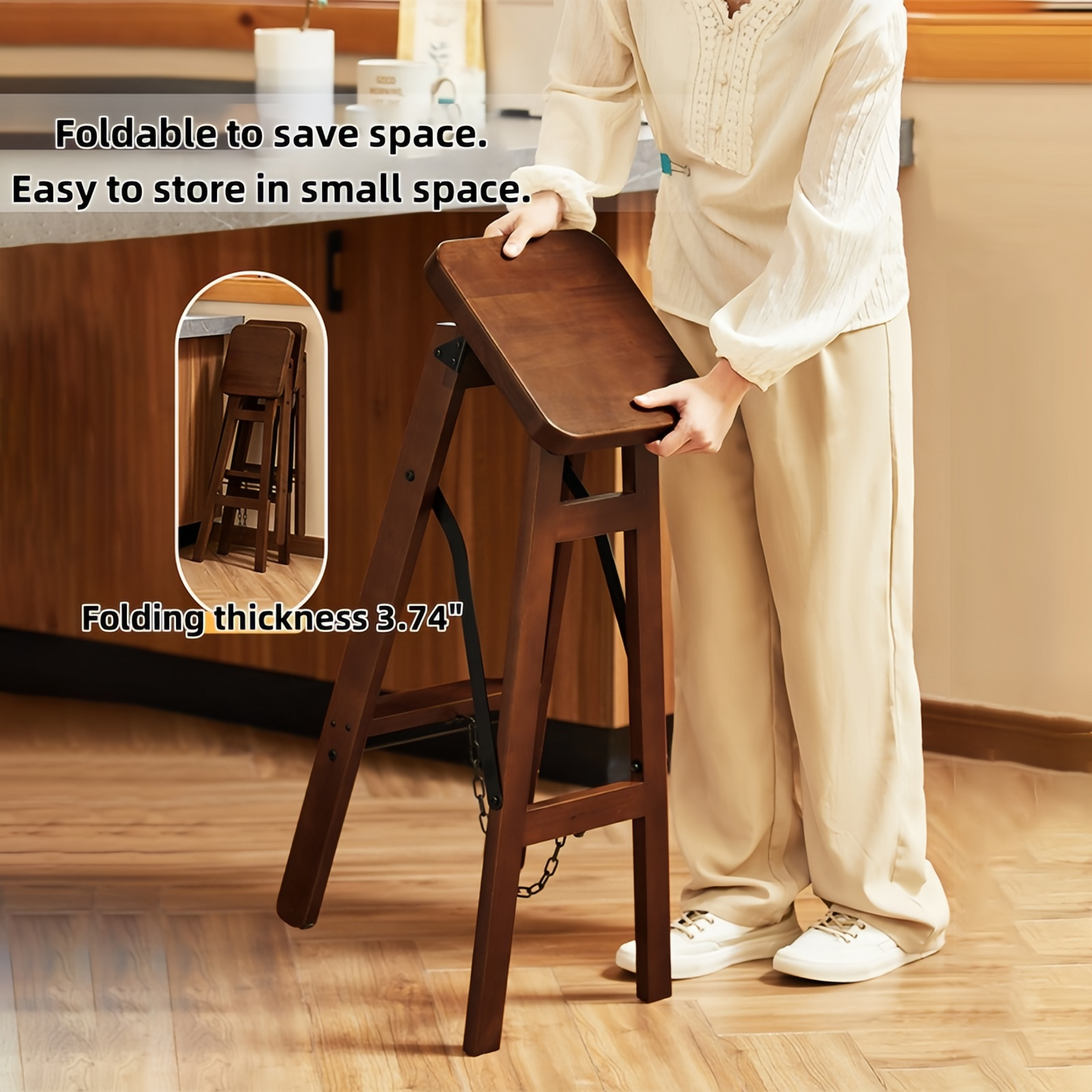 Solid Wood Folding Bar Stool High Stool For Adults