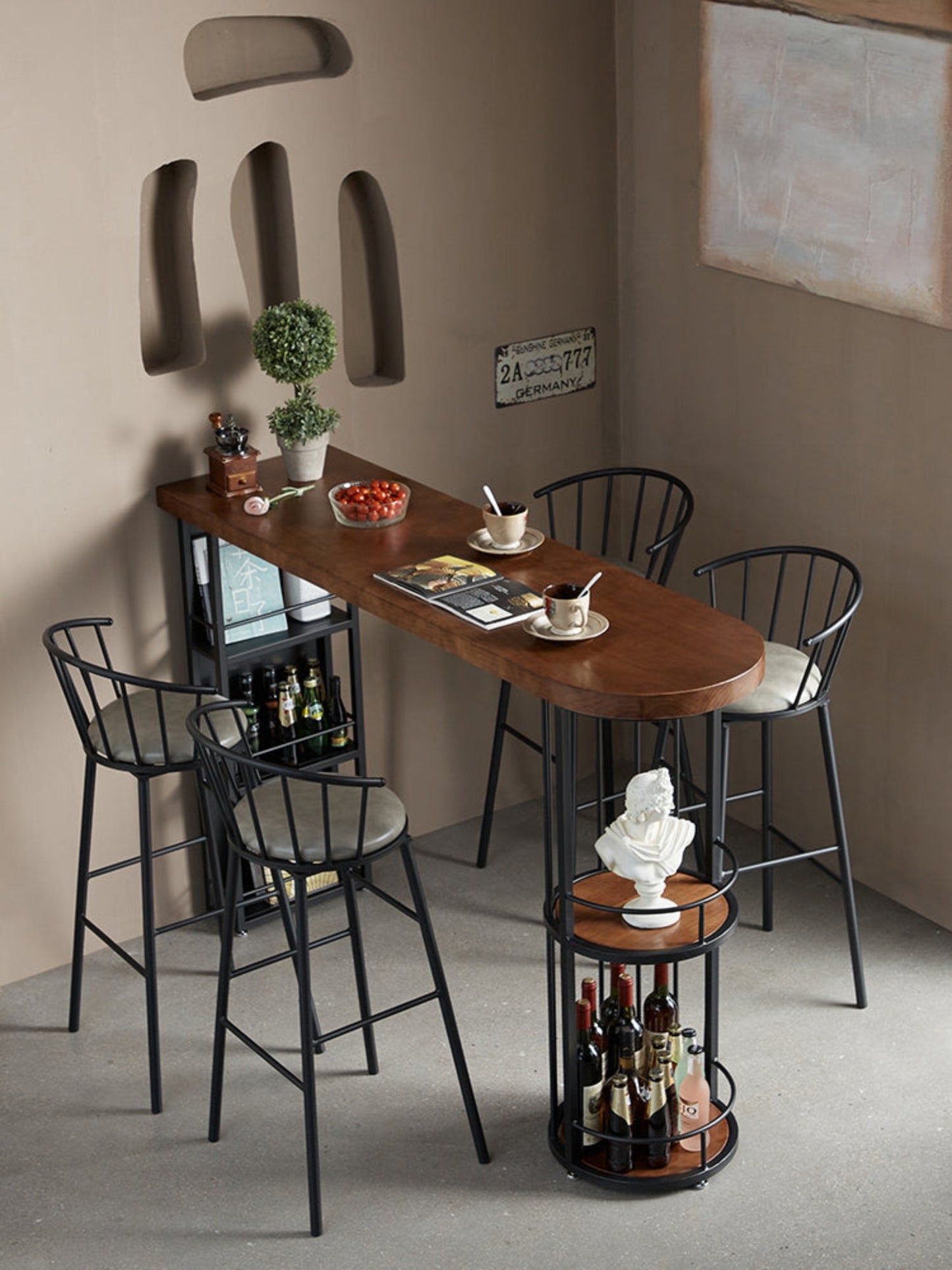 Solid wood bar table with storage shelf