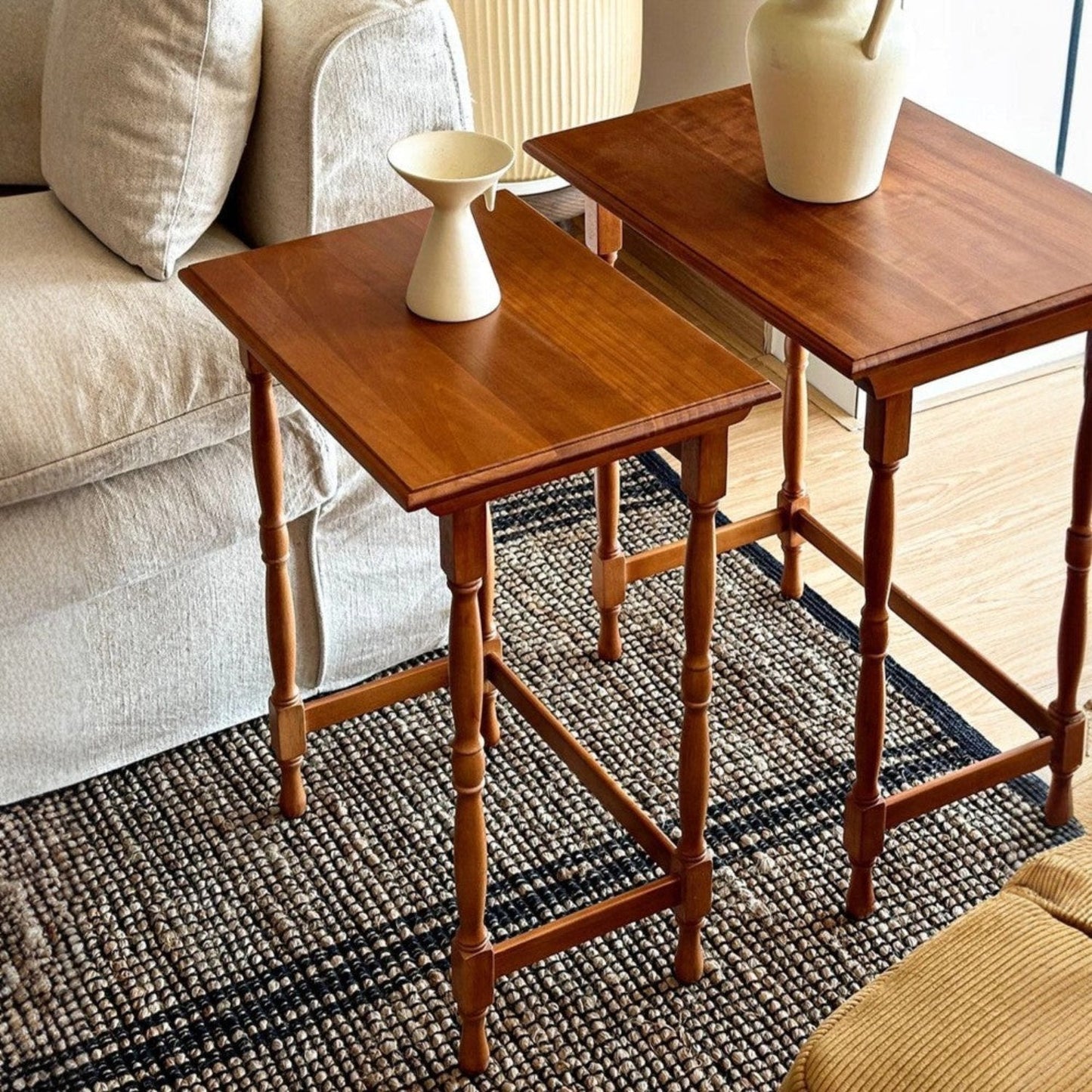 Manchester Style Vintage Solid Wood Nesting Side Tables - 2 Sets