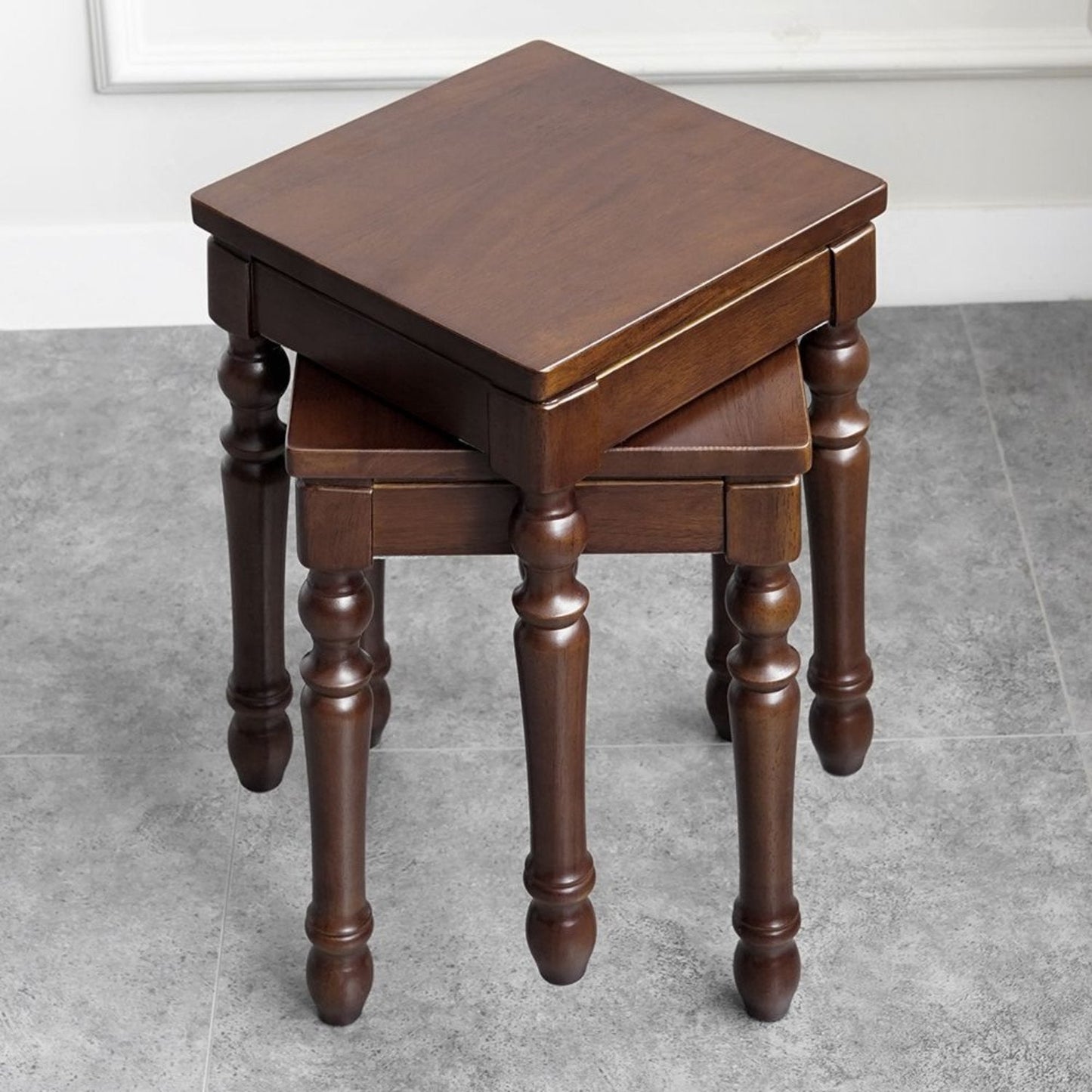 Solid Wood Stackable Stool Living Room Square Chair Side Table