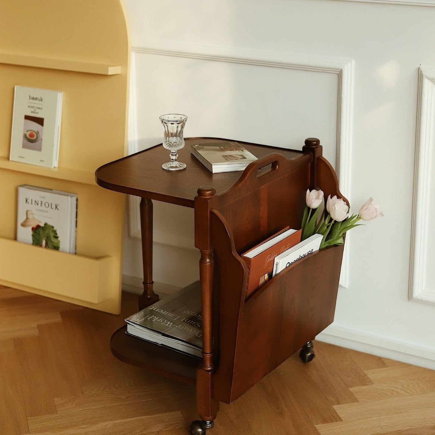 Solid Wood Side Table Trolley Art Shelf