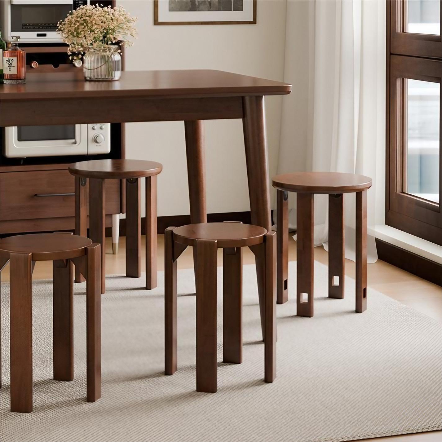 Dining Chair Set of 4 Round Stool Solid Wood Stackable Combination Stool Side Table