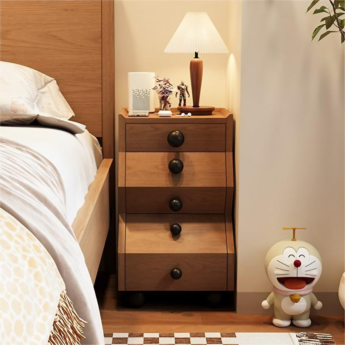 Solid Wood Irregular Chest of Drawers Creative Storage Bedside Cabinet with 3 Drawers