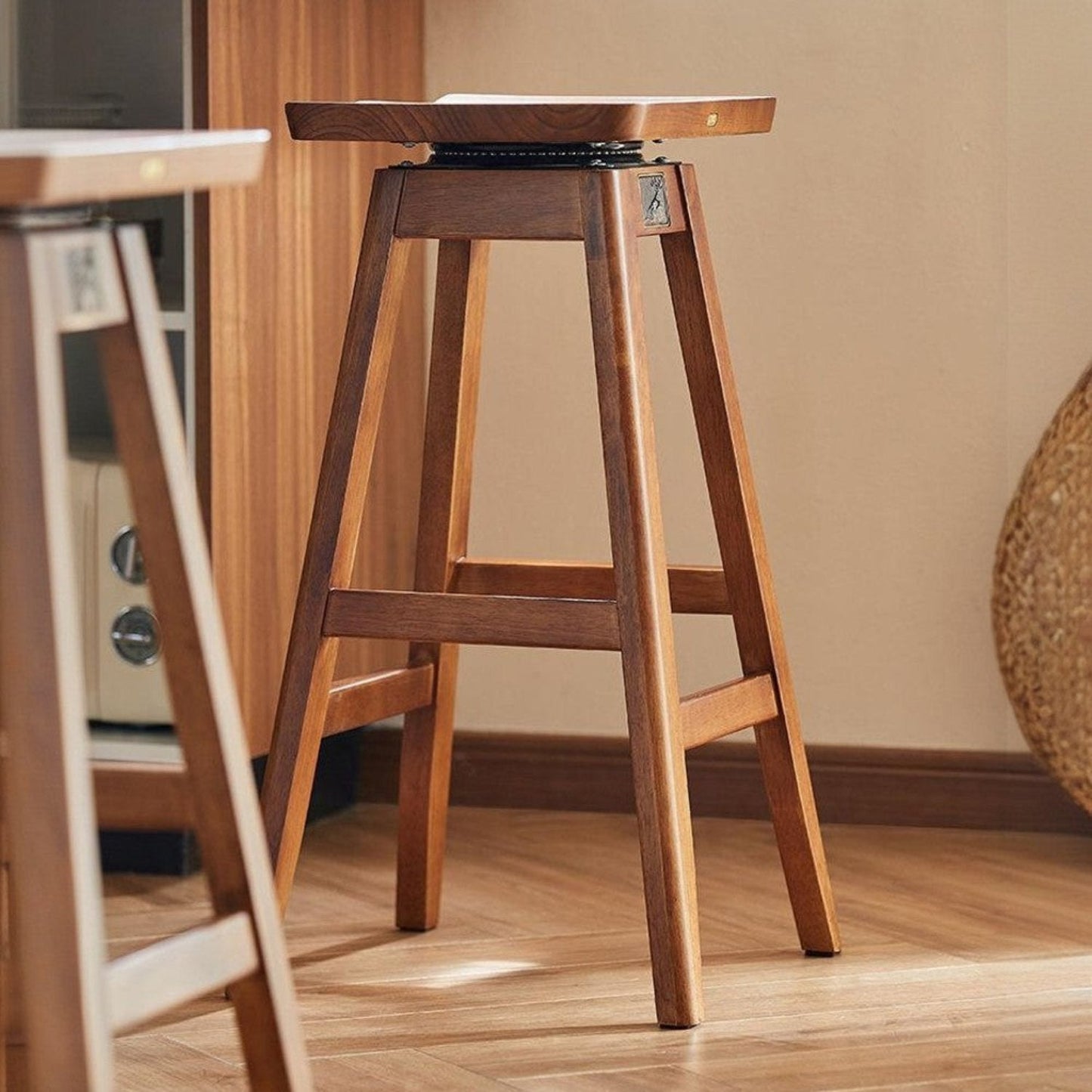 Contoured Seat Ash Solid wood Swivel Bar Stool with Angled Legs