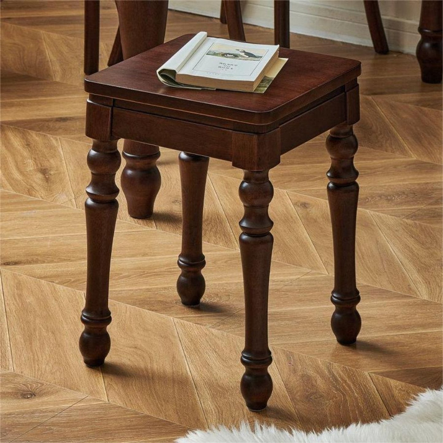 Solid Wood Stackable Stool Living Room Square Chair Side Table