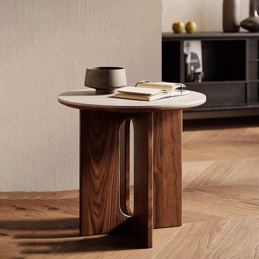 Solid End Table Round Wood Side Table Corner Table-Walnut