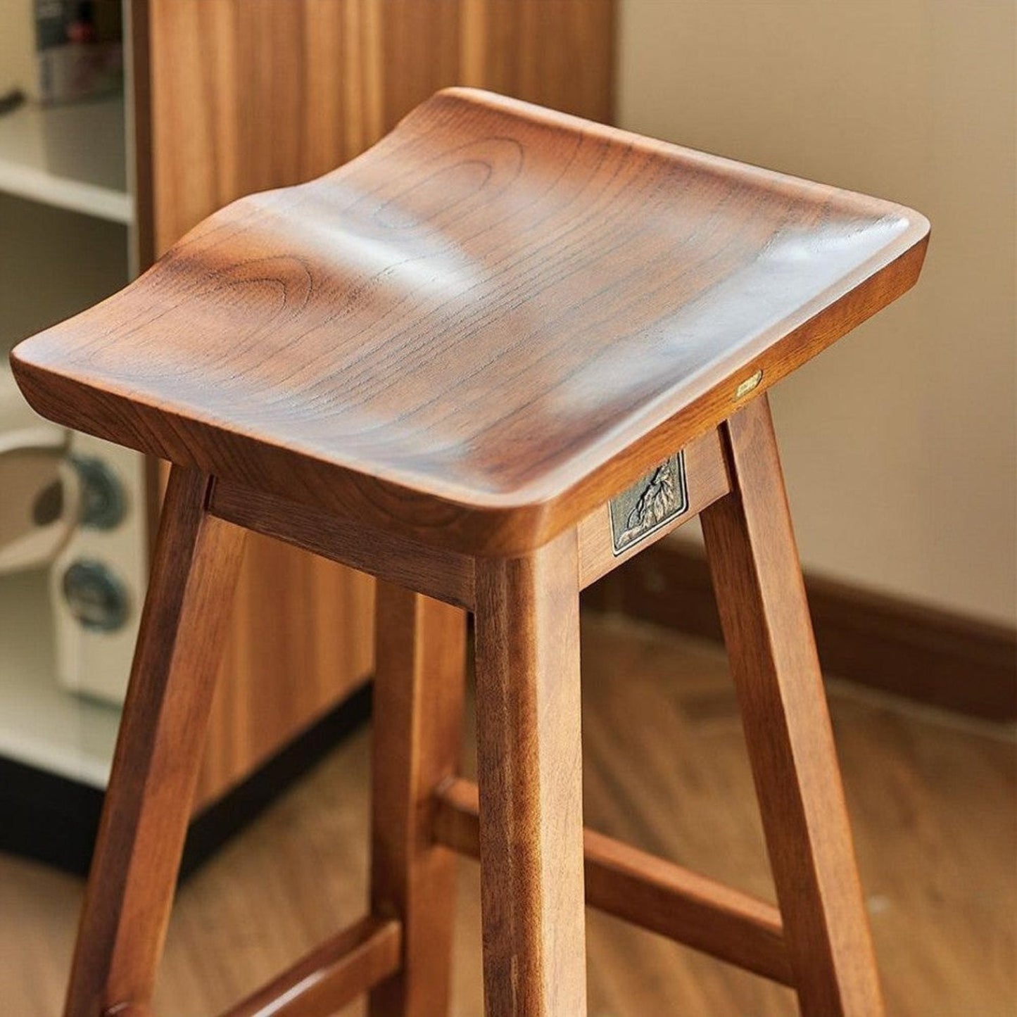 Contoured Seat Ash Solid wood Swivel Bar Stool with Angled Legs