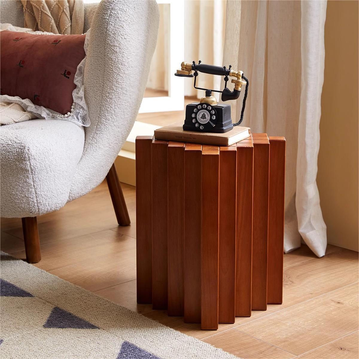 Checkerboard Inspired Side Table - Oak Wood - Patchwork Design