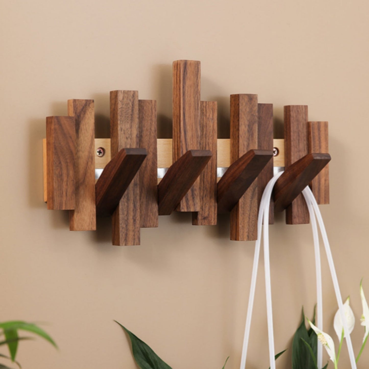 Black walnut wood piano key hooks - Wall-Mounted Coat and Hat Rack