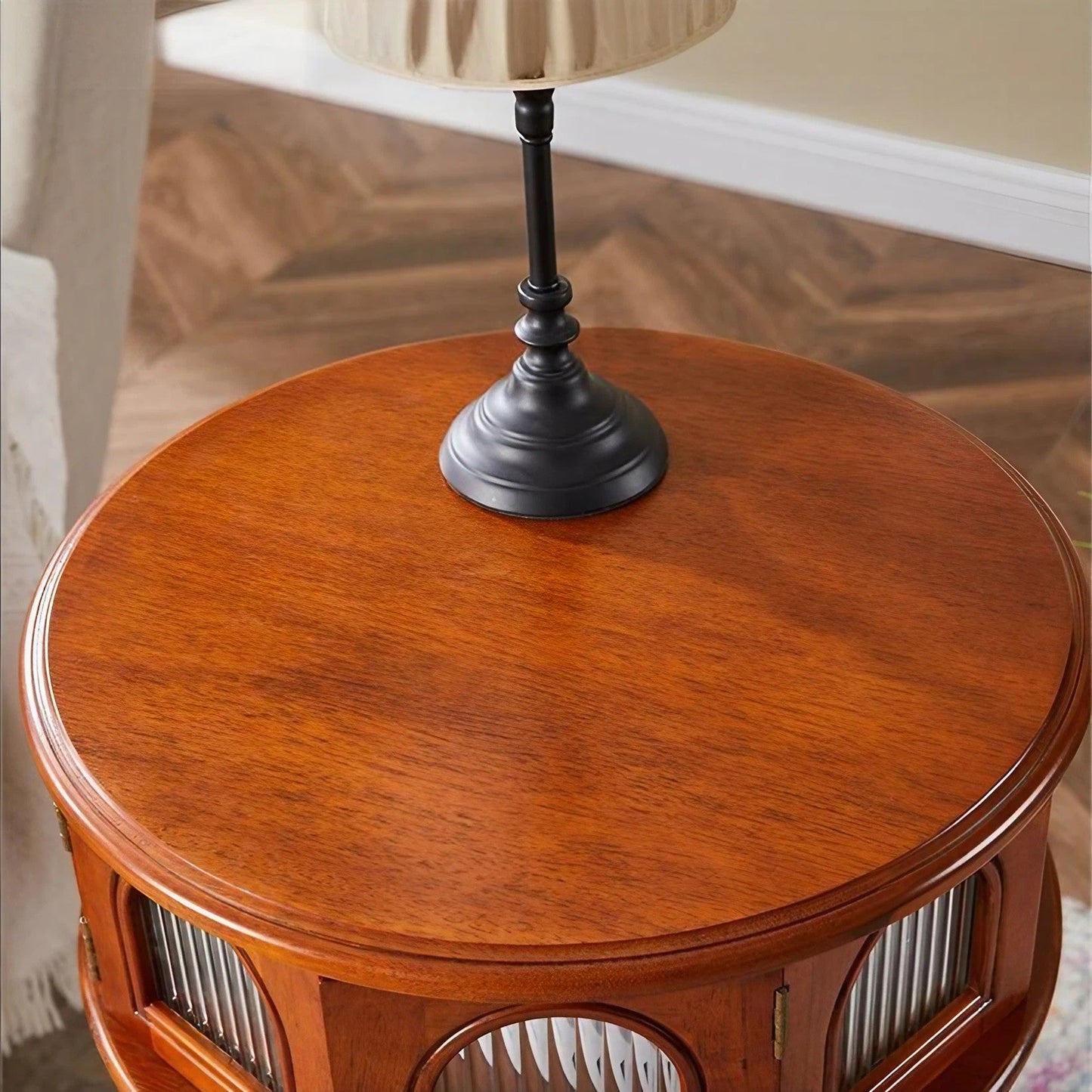 Solid Wood Storage Round Table Sofa Side Table