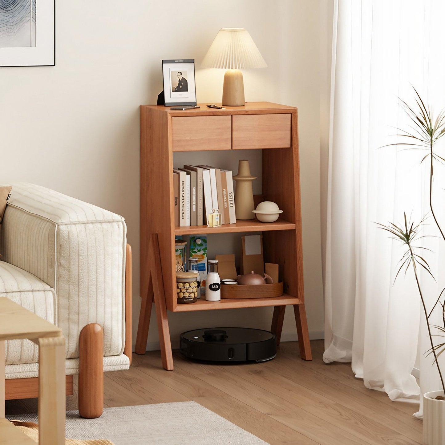 Solid Wood Floor-Standing Rack Living Room Bookshelf Storage Cabinet