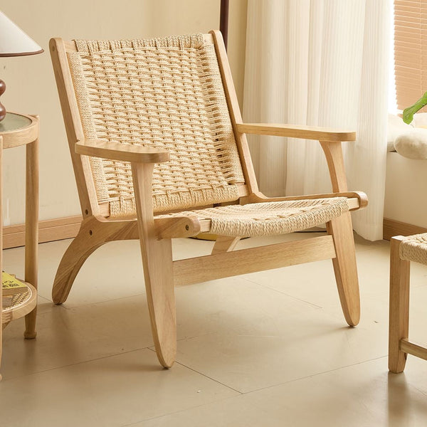 Handwoven Rope Lounge Chair with Solid Wood Frame – Modern Accent Seating