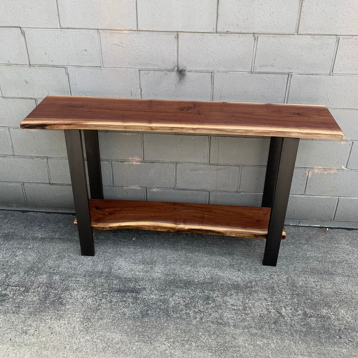 Live edge Console Table TV media stand with shelf, Black Walnut