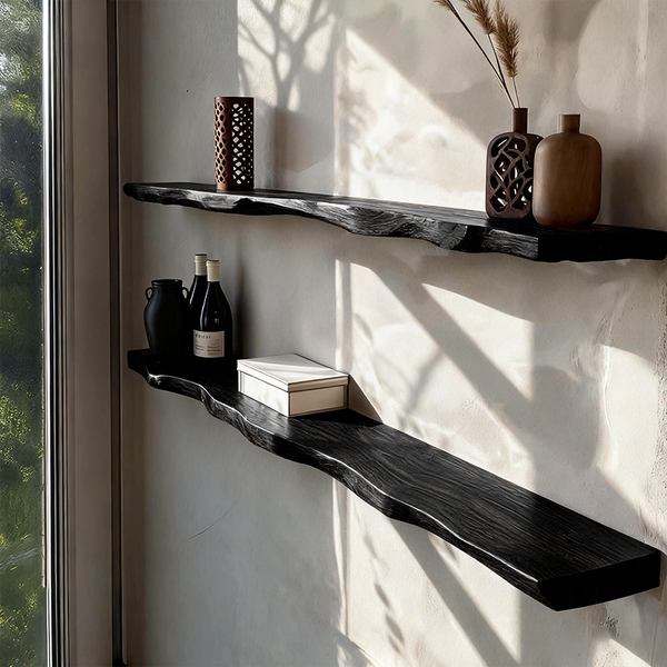 Solid Wood Wall Shelving, Wall-Mounted Storage Rack, Modern Minimalist Display Shelf, Bookcase & Wine Rack