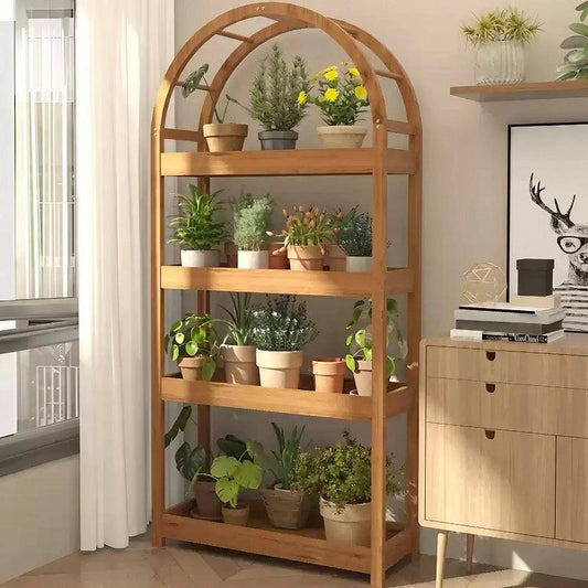 Solid Wood Multi-Layer Mobile Floor-Standing Plant Stand Flower Rack