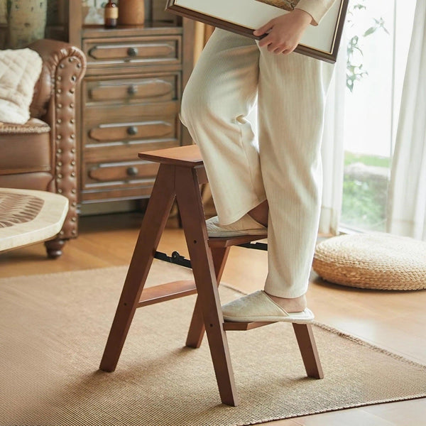 Bamboo Folding Ladder Stool Dual Purpose Ladder