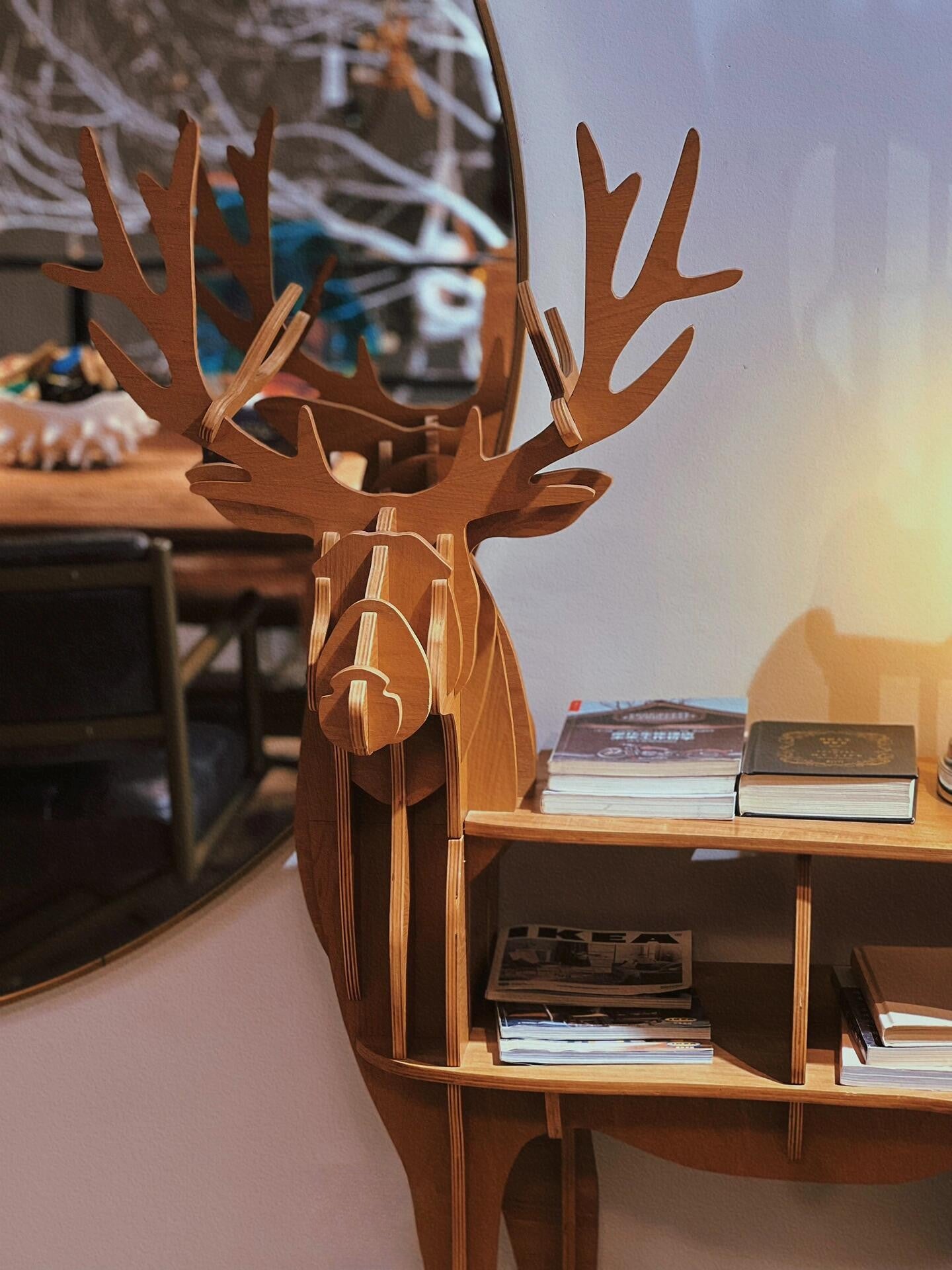 Wooden Elk Animal Shape Bookshelf Storage Rack