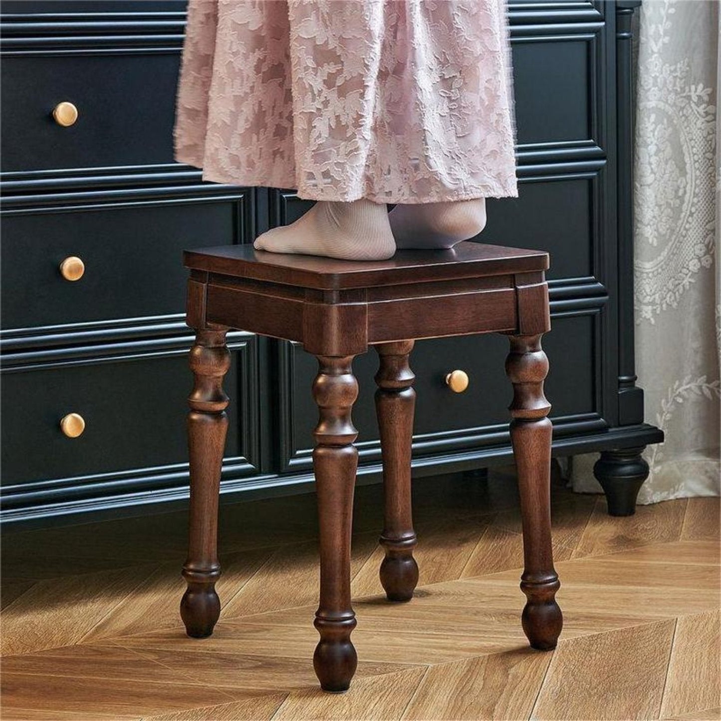 Solid Wood Stackable Stool Living Room Square Chair Side Table