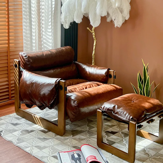 Luxurious Reclining Lounge Chair – Genuine Leather with Oak Frame
