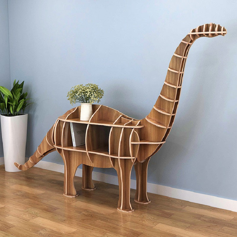 Wooden Long Neck Dragon Animal Shape Bookshelf Storage Rack