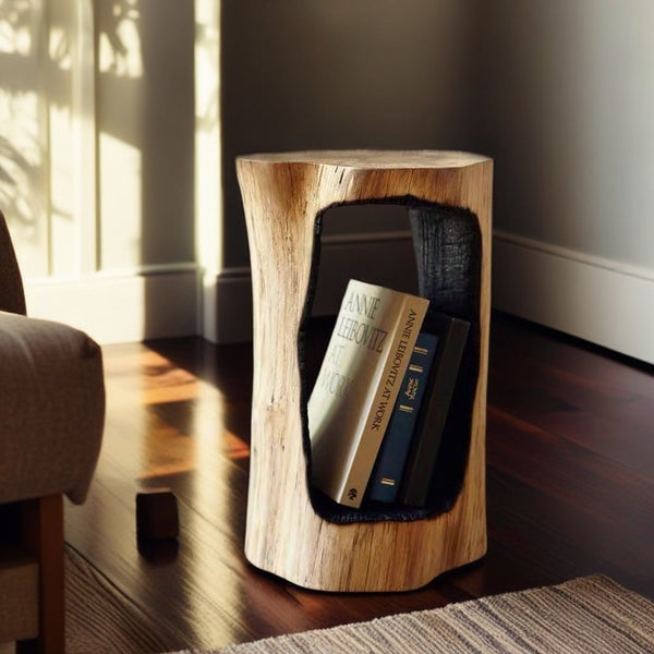 Charred Wood Stump Coffee Table – Unique Rustic Accent Stool