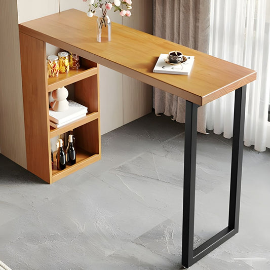 Contemporary Indoor Wood Top Bar Table with Storage Base
