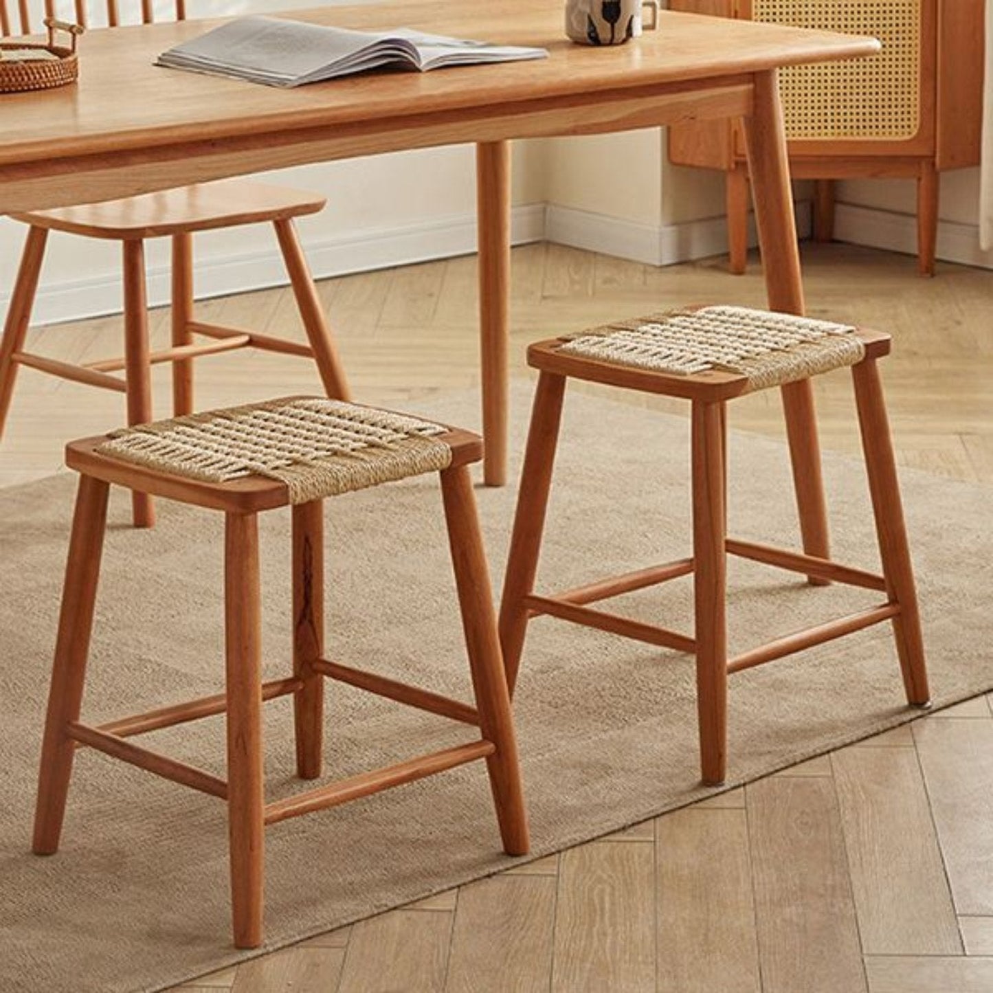 Rattan Woven High Stool,Set of 2