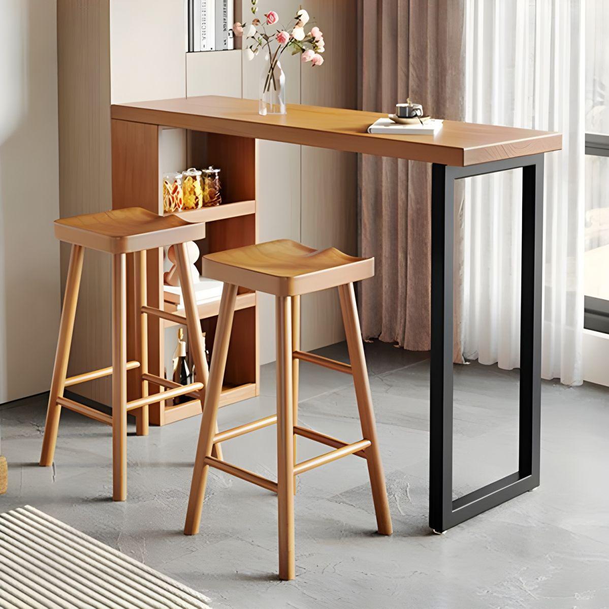 Contemporary Indoor Wood Top Bar Table with Storage Base