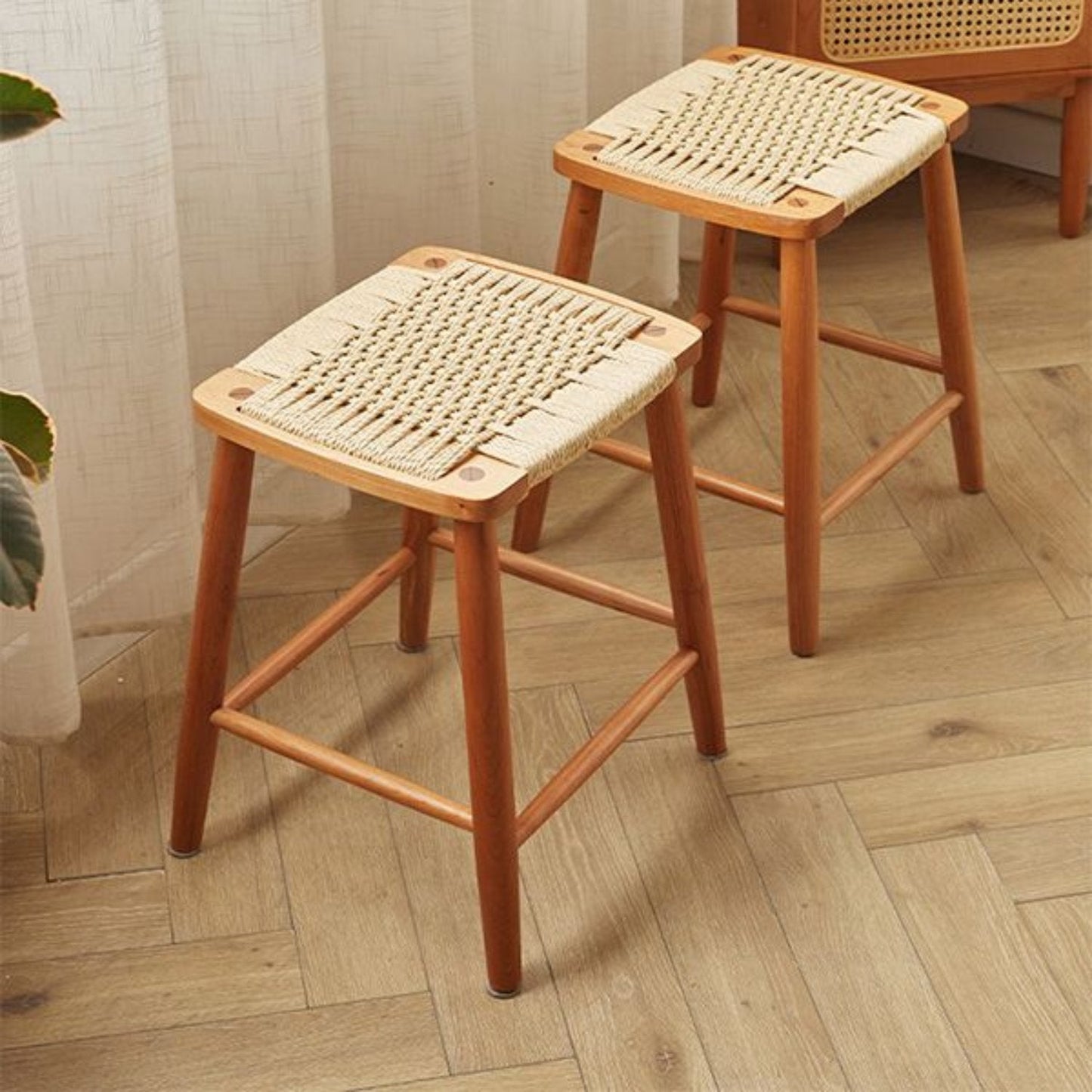 Rattan Woven High Stool,Set of 2