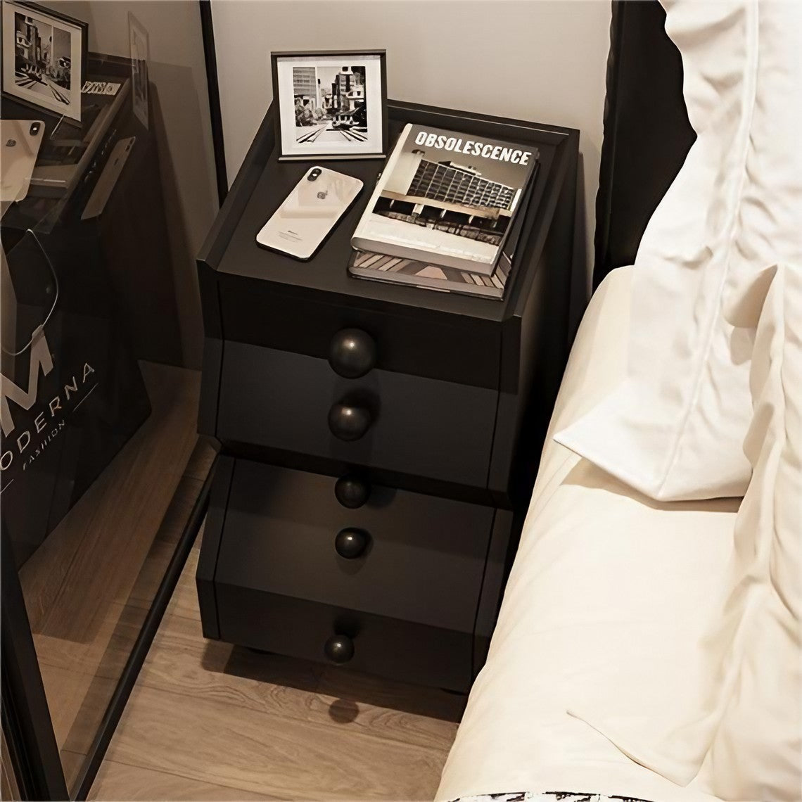 Solid Wood Irregular Chest of Drawers Creative Storage Bedside Cabinet with 3 Drawers