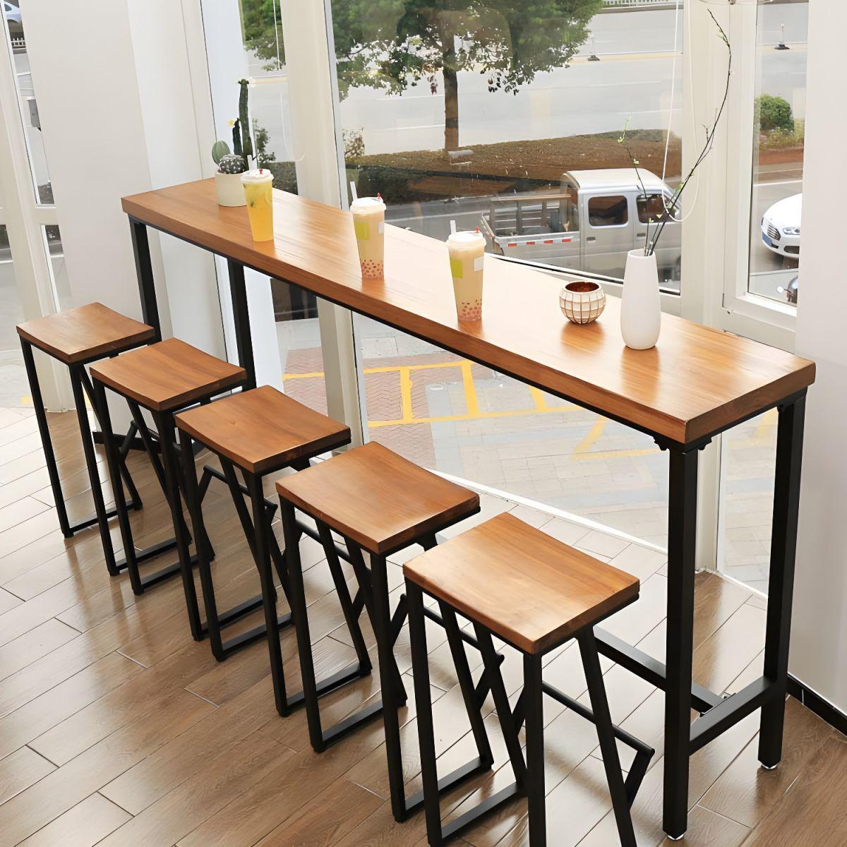 Industrial Wood Bar Stool with Black Metal Legs