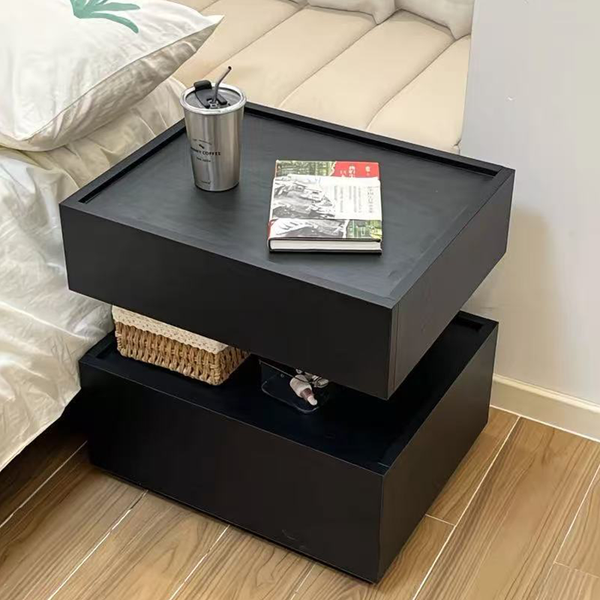Modern Oak Nightstand with Built-In Sensor Light – Dual Storage Bedside Table