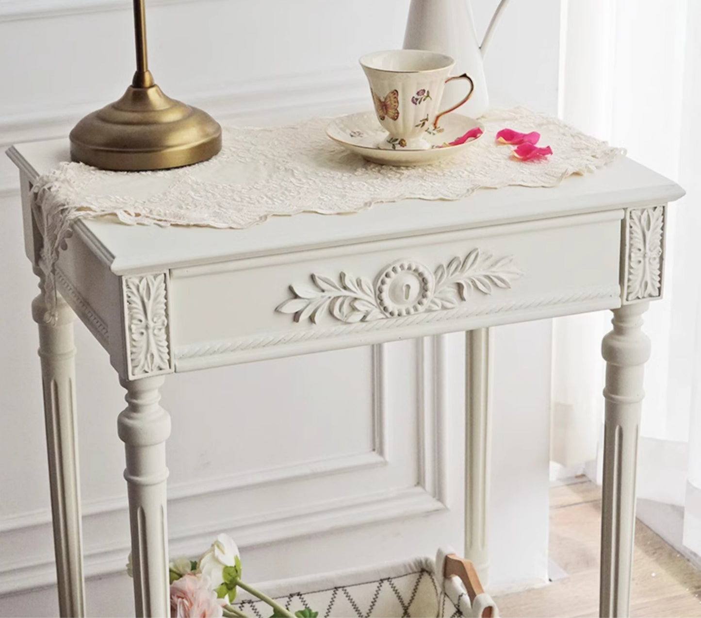 White Carved Edge Table