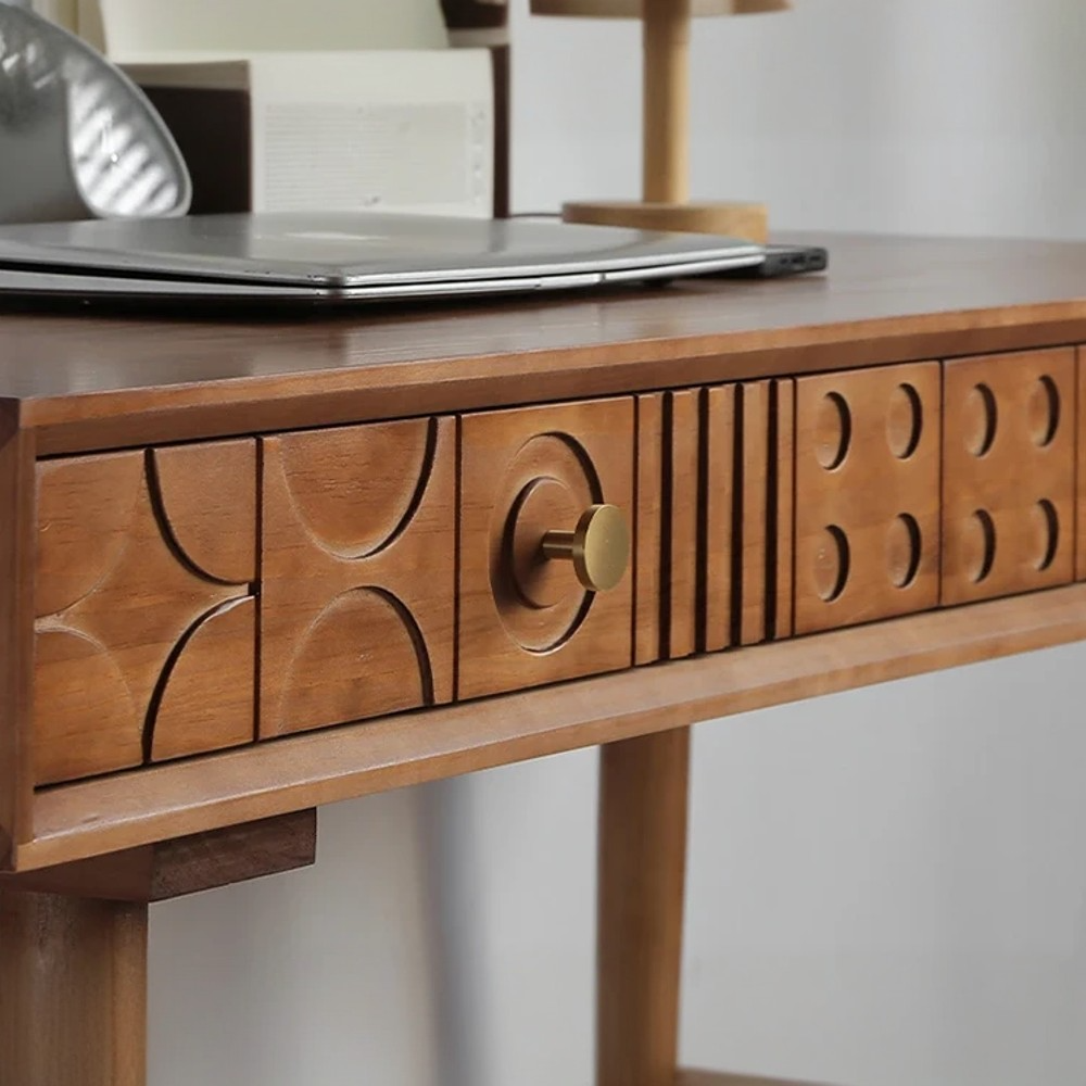 Solid Wood Carved Drawer Desk Dressing Table Computer Desk