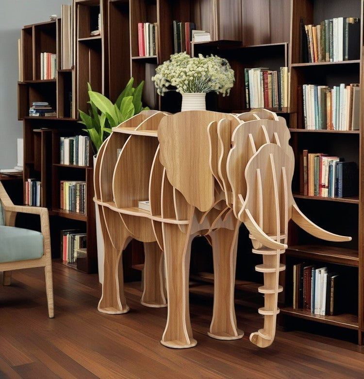 Wooden Elephant Animal Shape Bookshelf Storage Rack