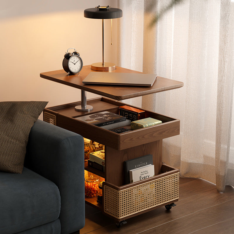 Solid Wood Side Table Lift Accent Table With Storage Walnut/White/Natural