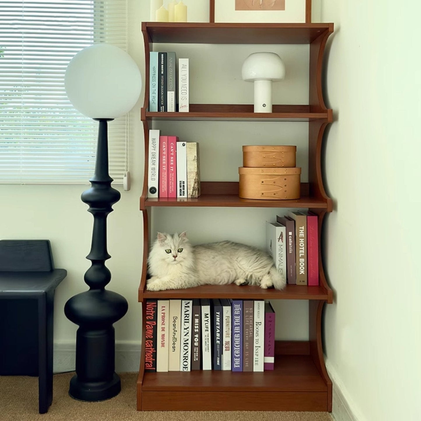 Solid wood multi-tier bookshelf