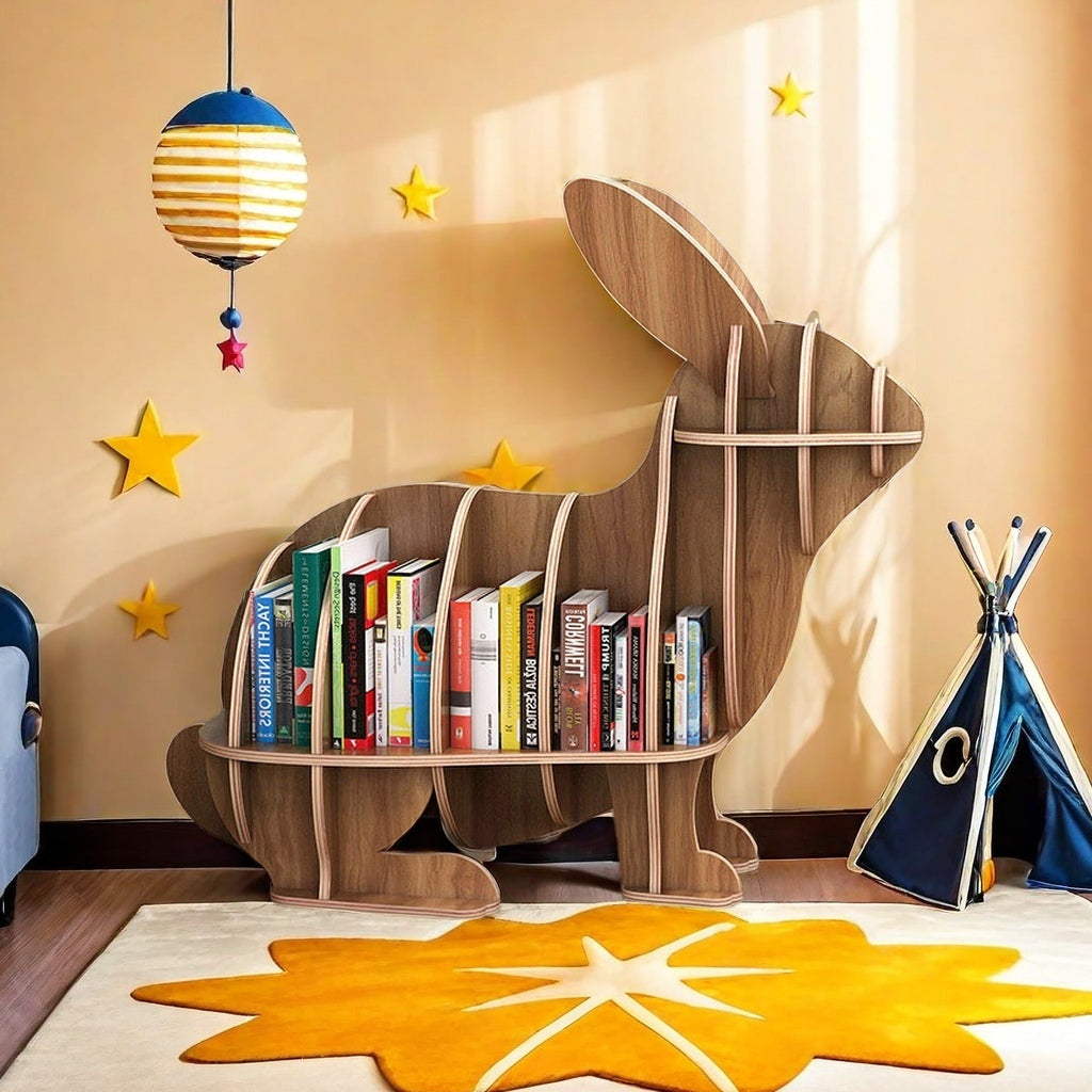 Wooden Bookshelves Rabbit Animal Shape Bookshelf Kids Bookcases Storage Rack