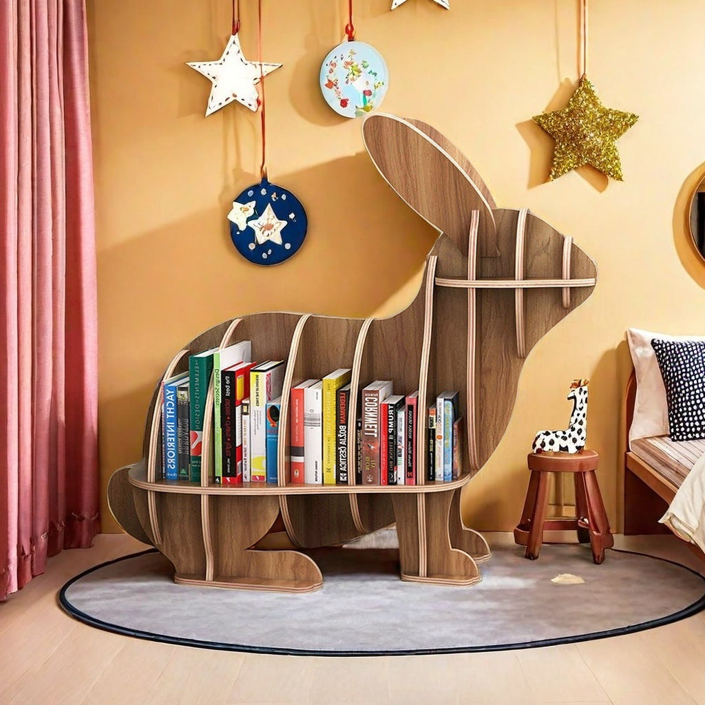 Wooden Bookshelves Rabbit Animal Shape Bookshelf Kids Bookcases Storage Rack