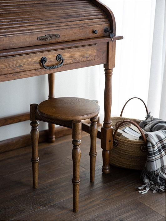 Vintage Oak Wood Round Stool - Stackable