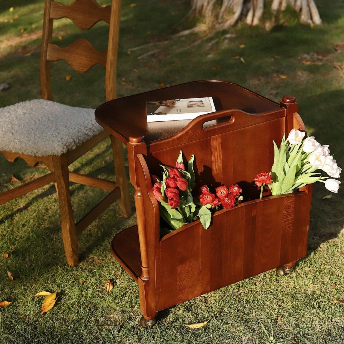 Solid Wood Side Table Trolley Art Shelf