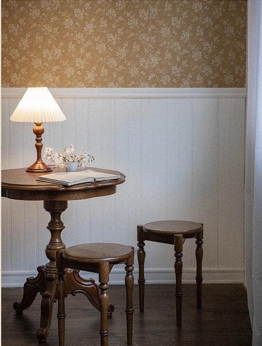 Vintage Oak Wood Round Stool - Stackable