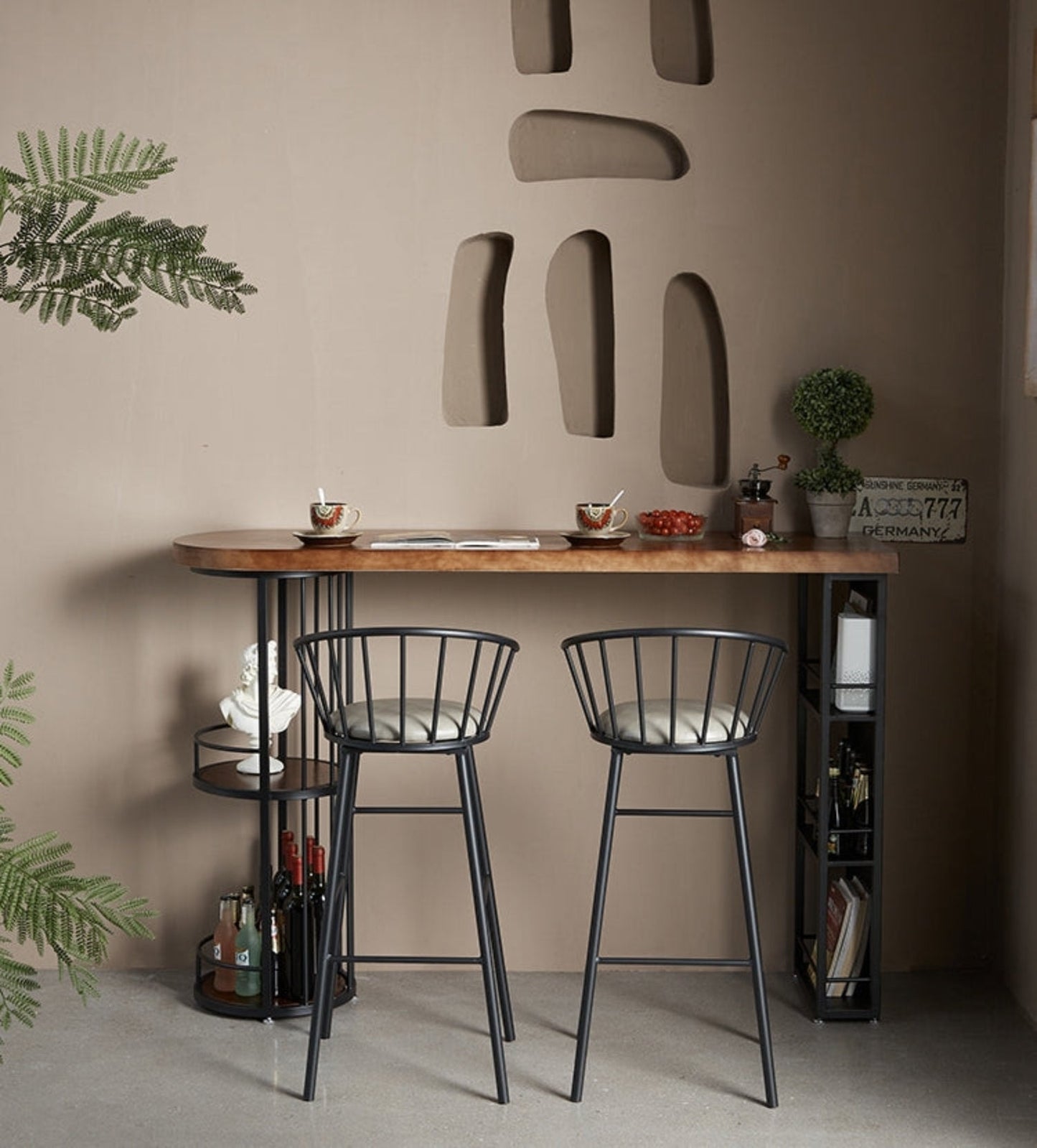 Solid wood bar table with storage shelf