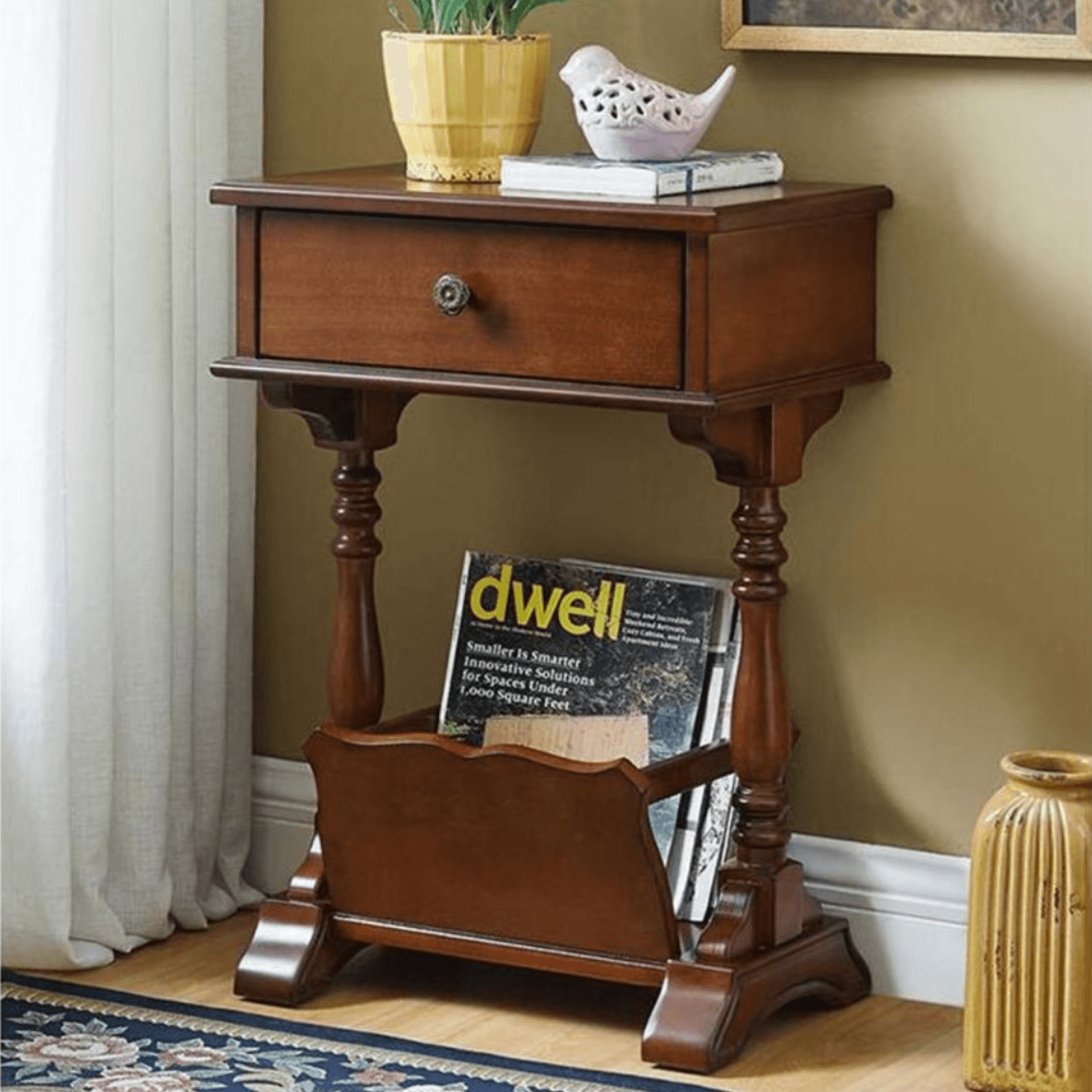 Vintage Wooden Newspaper Rack, Magazine Storage Table, Floor Bookshelf ...