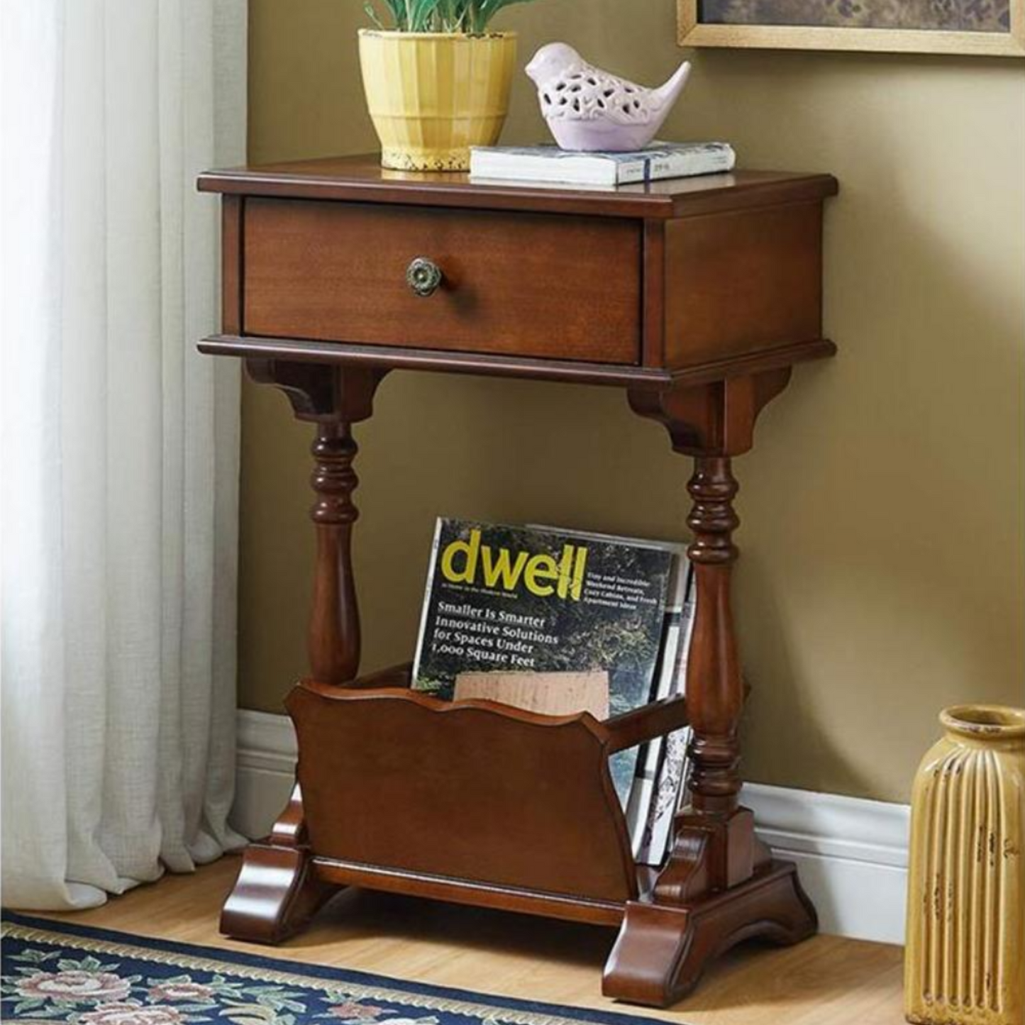 Vintage Wooden Newspaper Rack, Magazine Storage Table, Floor Bookshelf