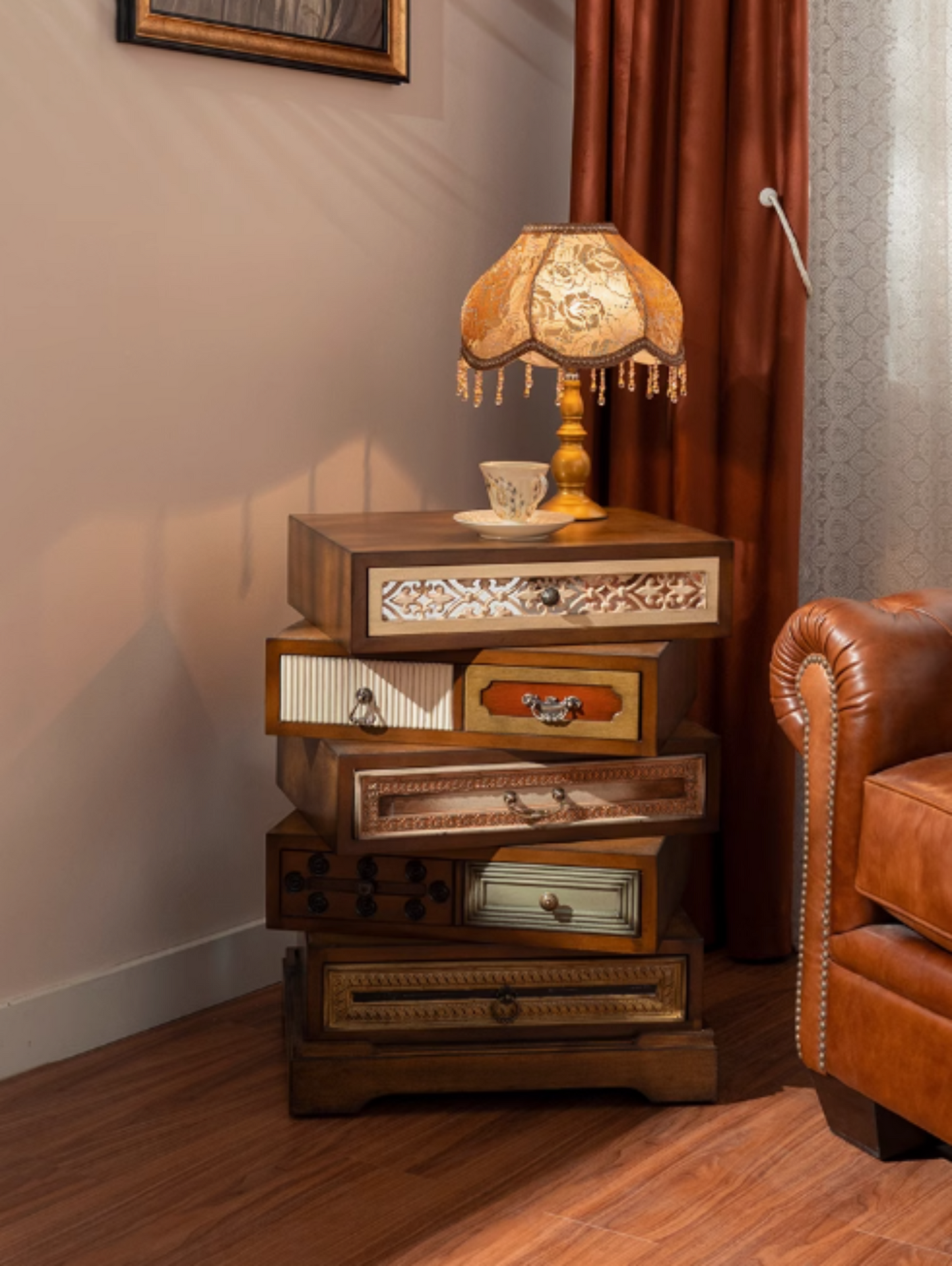 Vintage Carved Rotating Side Cabinet